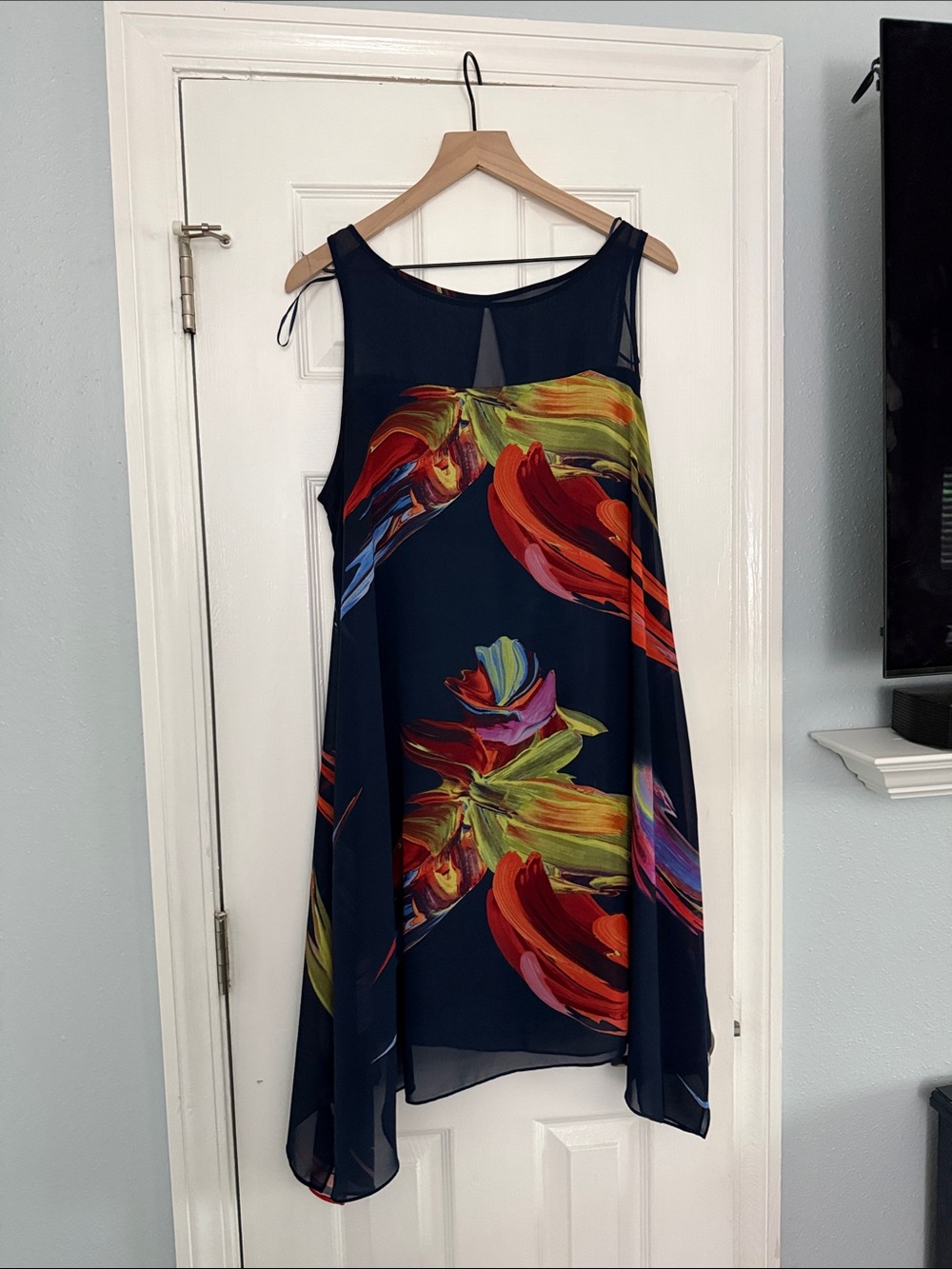 Signature by Robbie Bee Navy Asymmetrical Floral Swing Dress